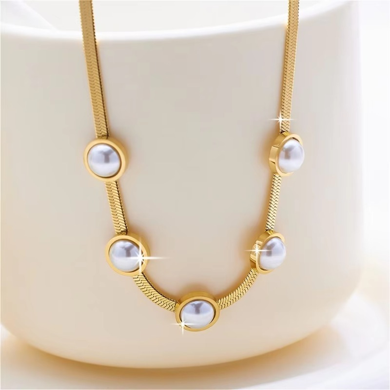 Women's Five White Pearl Pendant Necklace, Minimalist Vintage Design